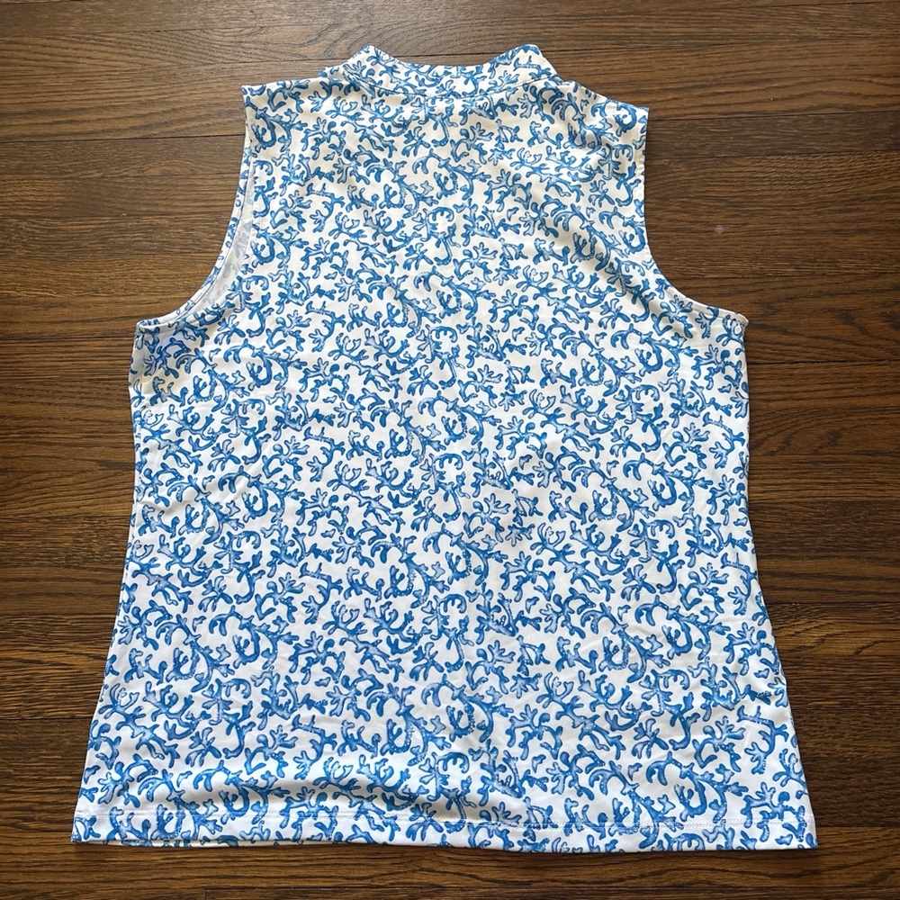 Tommy Bahama Blue and White Patterned Sleeveless Golf Shirt - Picture 4 of 5